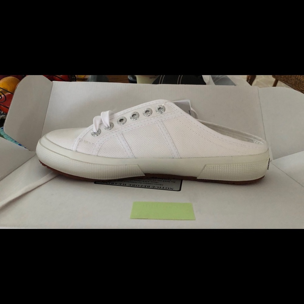Superga slide on tennis shoes white